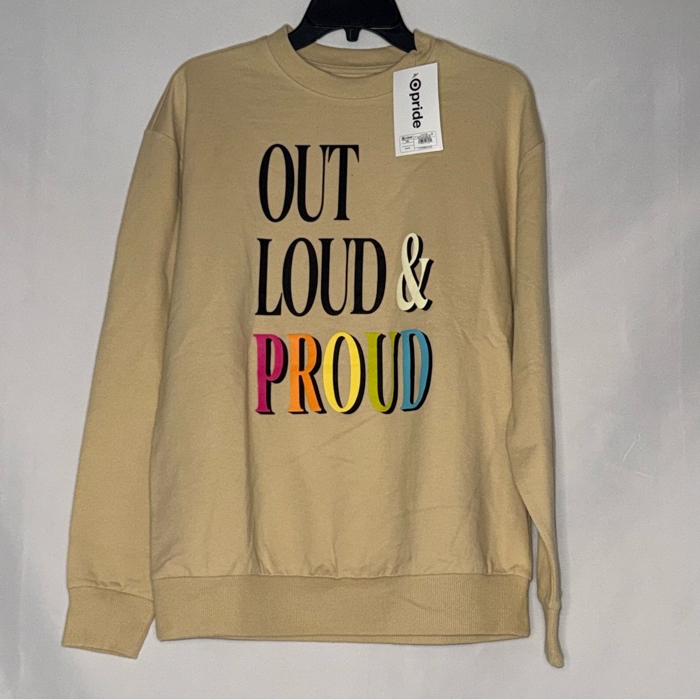 Target Pride “Out Loud & Proud” Crewneck Sweatshirt | Tan/Beige | Size XS | NWT